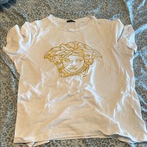Versace White T-Shirt with Gold Medusa Design